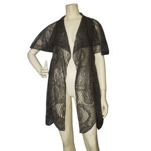 Pretty Angel Gray Linen Blend Asymmetrical Crochet Cardigan Womens Size Small